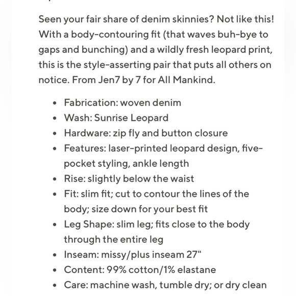 NWT Seven for all Mankind Jen 7 Ankle Skinny in Sunrise Leopard - Picture 13 of 13